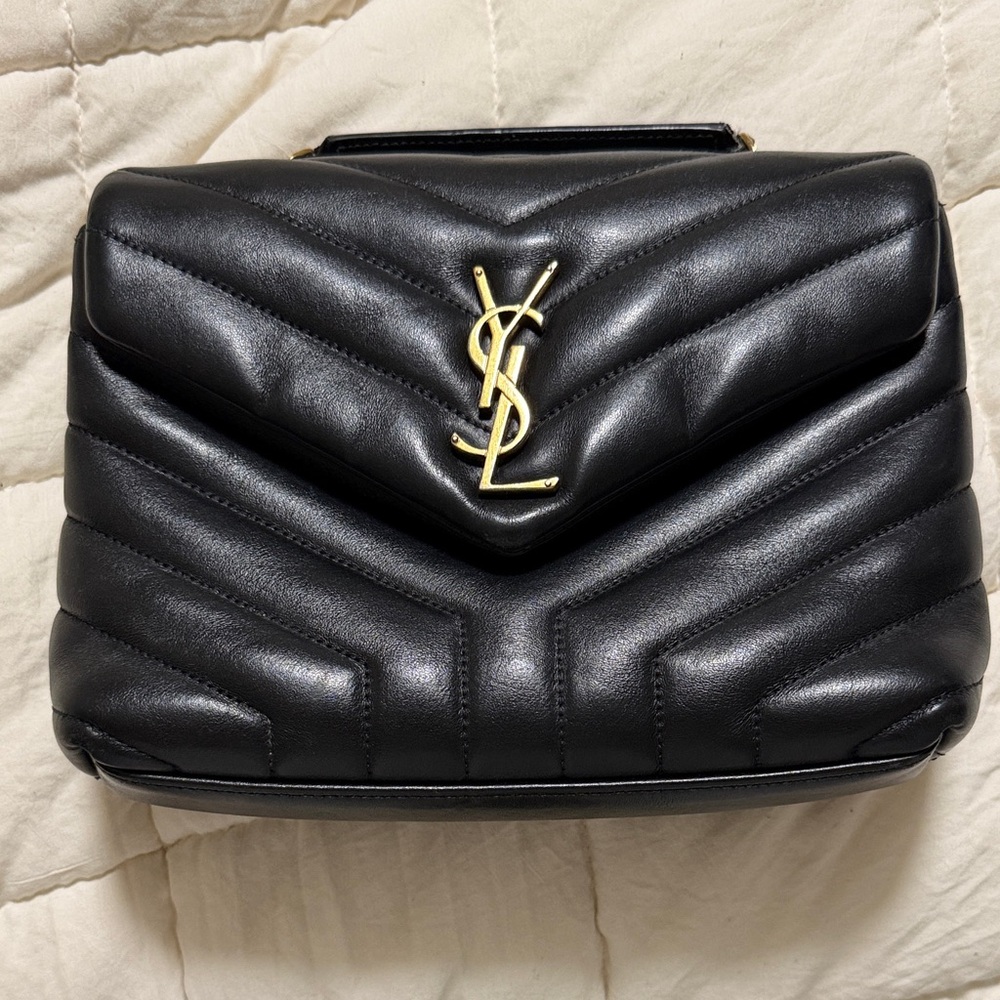 Yves Saint Laurent Black Chevron Leather Shoulder Bag